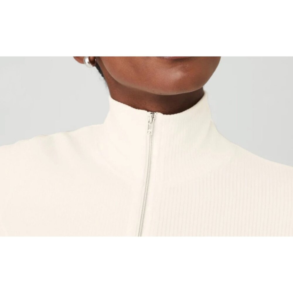 Alo Rise Up Long Sleeve Bodysuit Ivory V-Neck Zip Henley Cream Fitted Stretchy S - Picture 3 of 13